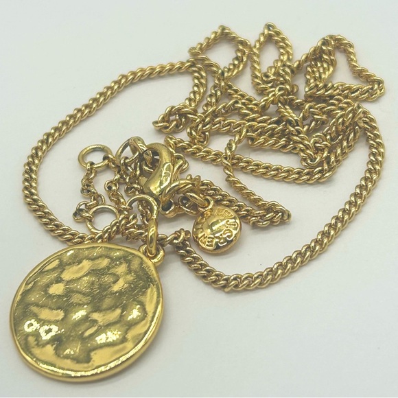 J. Crew Gold Textured Disc Pendant Necklace - Picture 1 of 3